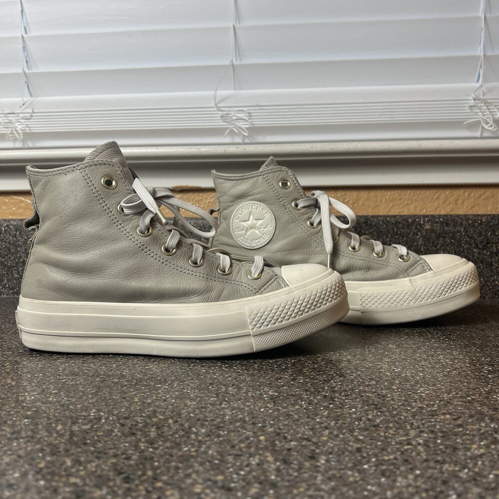 Converse All Star Platform Hi Top Womens Sz 8 Mocha Leather Sneaker Lace Up Shoe - Picture 3 of 9